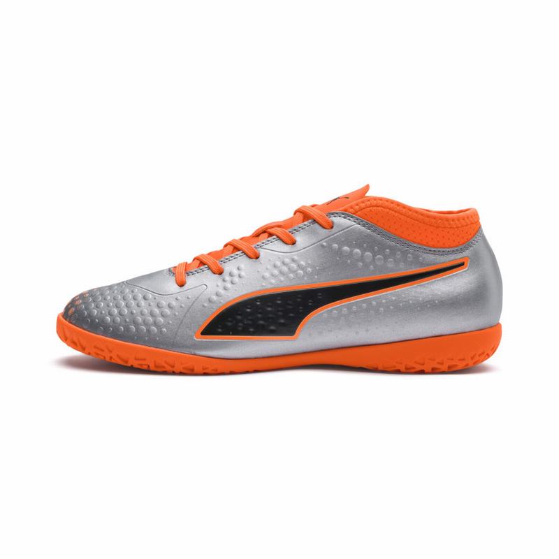 Chaussure de Foot Puma One 4 Synthetic It Garcon Argent/Orange/Noir Soldes 908YVDOP
